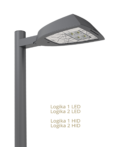 Logika LED vejlampe på mast IP66 Klasse II fra AEC