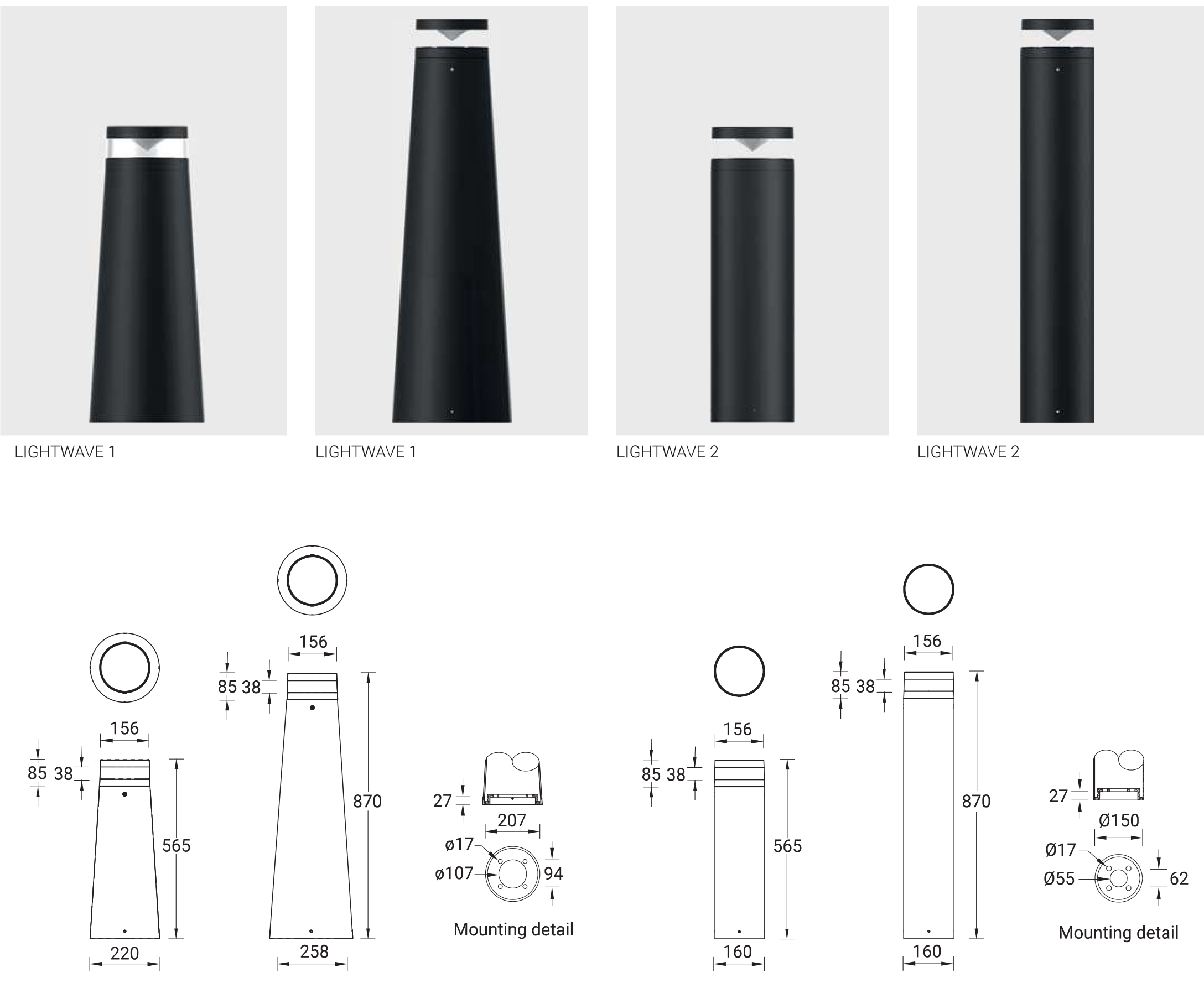 LED pullert, udendørs pullertlampe til sti og gangbelysning IP65 LightWave fra Ligman DELUX DENMARK