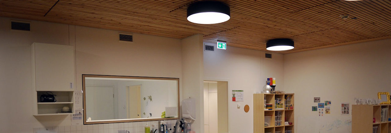 Rund LED loftlampe med dæmp DALI 1-10V push Round A fra Projektleuchten DELUX DENMARK