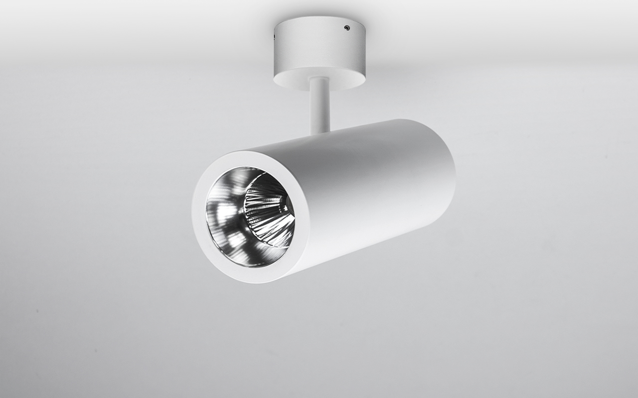 LED påbygningsspot med dæmp DALI 1-10V push Junior Tube fra Projektleuchten DELUX DENMARK