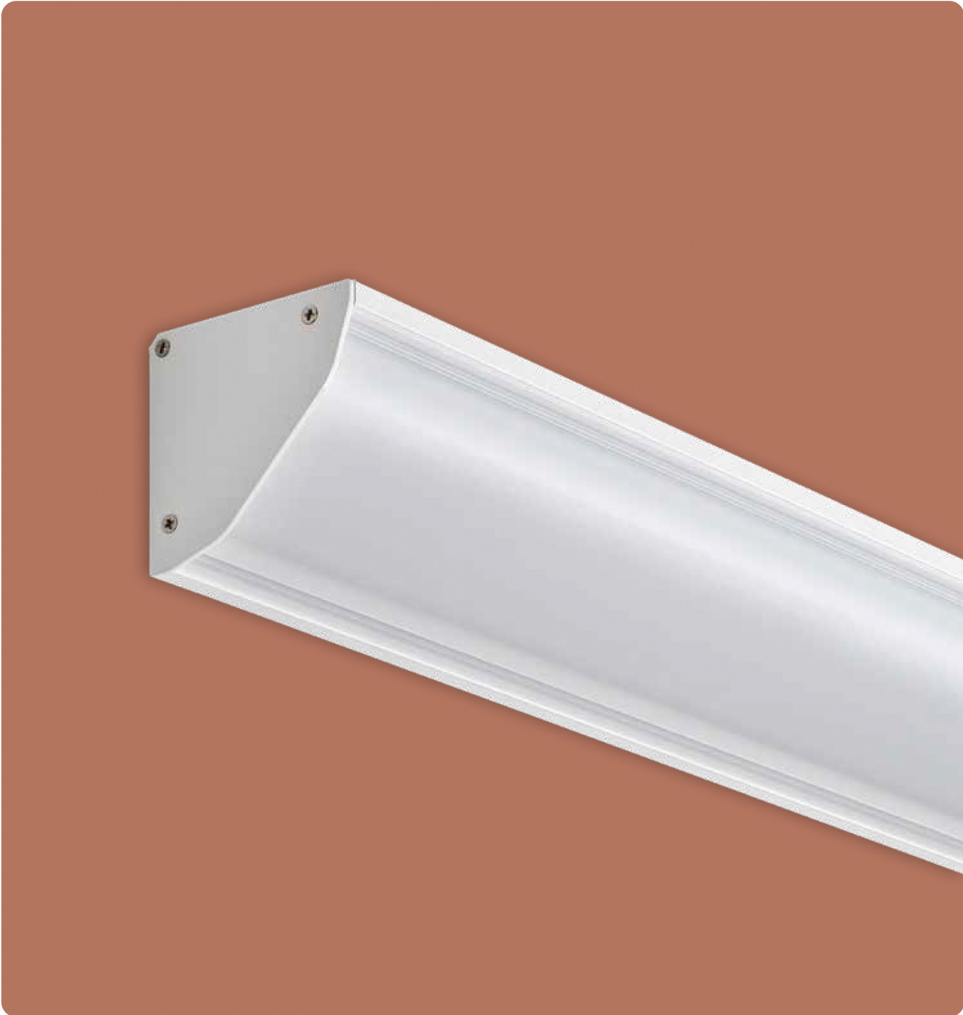 Vandalsikker LED lysprofil SOFFITE til hjørnemontering med opal diffuser og robust aluminiumshus