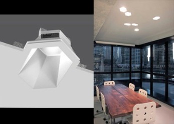 BUZZZ - Indbygget sekskantet LED downlight til indspartlning i gipsloft eller pudset loft
